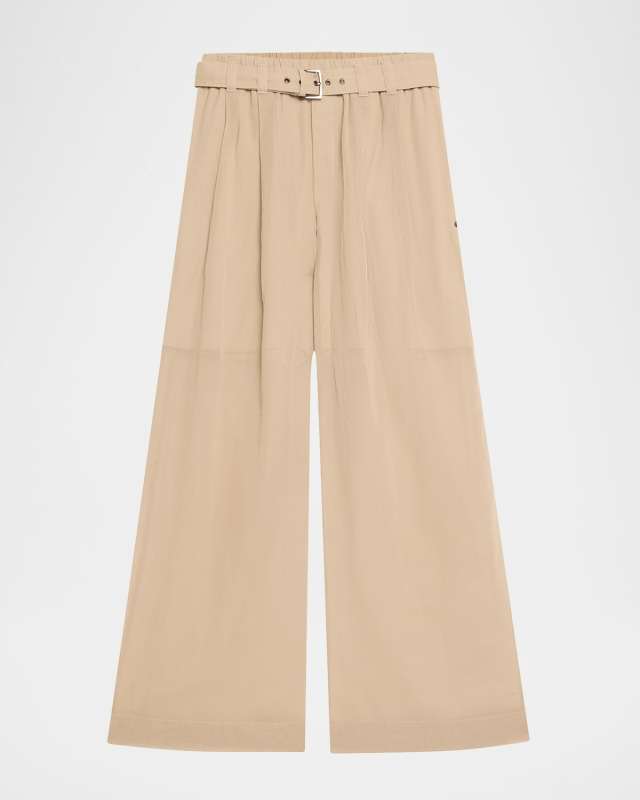 Belted Cotton Gauze Wide Leg Track Pants